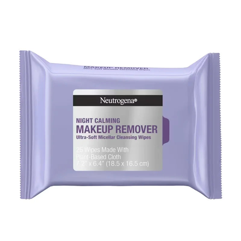 Neutrogena Night Calming Makeup Remover Wipes - Ultra Soft Micellar Facial Cleansing - 25ct: Ethyl Alcohol-Free, Noncomedogenic